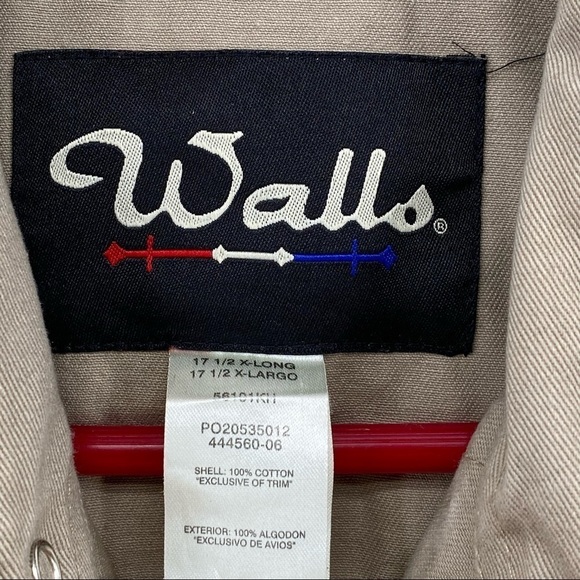Walls Workwear Khaki Snap Front Men's Size 17.5 X-Long - Picture 4 of 7
